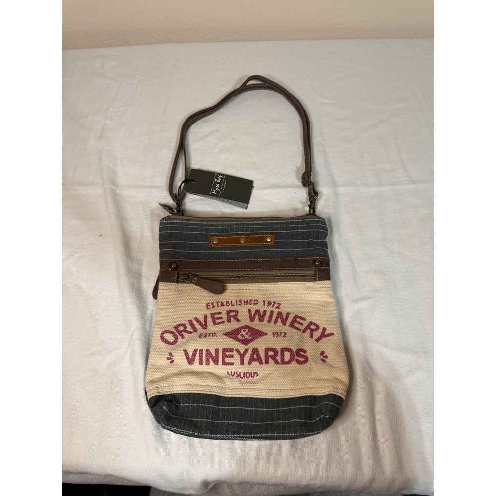 Myra Bag Driver Winery Crossbody Bag S-8401 Upcycled Canvas‎ Leather Striped NWT